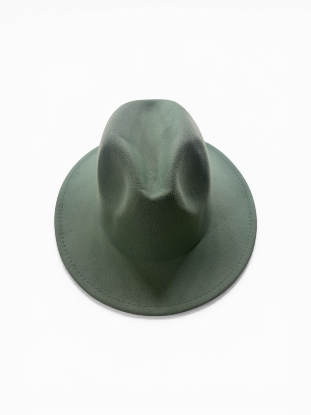 Mint Green Wide-Brimmed Felt Fedora, Mountain Hat, Stage Felt Top Hat,Panama - Picture 6 of 7